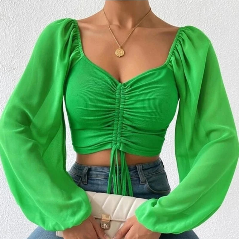 ALLUKASA Mesh Lantern Sleeve Top